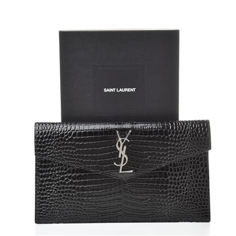 ysl calfskin clutch|SAINT LAURENT Calfskin Crocodile Embossed Uptown .